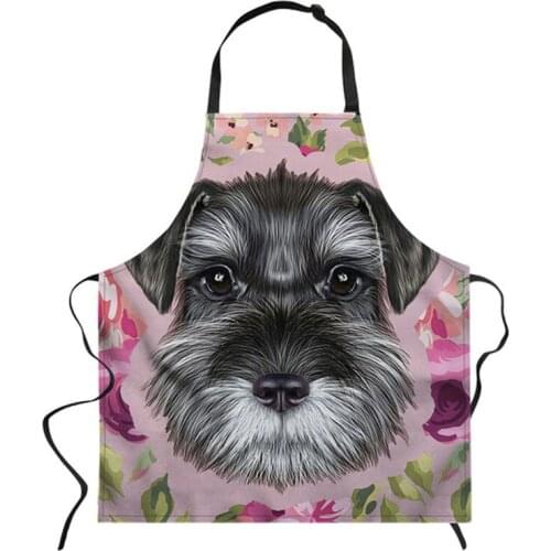 Cartoon Schnauzer Dog Print Cooking Baking Accessories Apron Kitchen Adjustable BBQ Restaurant Aprons For Women Sleeveless Apron
