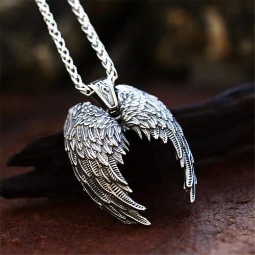 Mens Stainless Steel St Saint Angel Wings Pendant Necklace