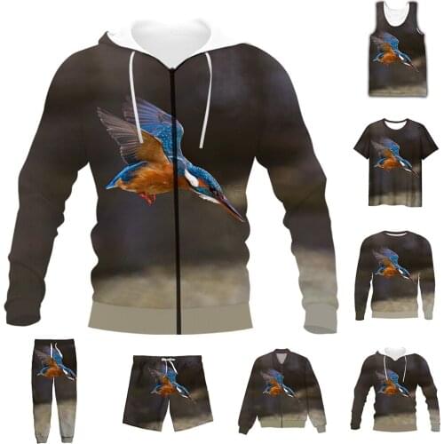 New Fashion 3D Full Print Animal Bird Kingfisher T-shirt/Sweatshirt/Zip Hoodies/Thin Jacket/Pants Four Seasons Casual Suit V27