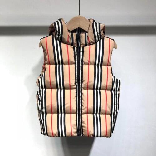 2021 New Winter Stripe Brand With Hoodie Duck Down Vest For Boys Girls Clothing Coat Outwear