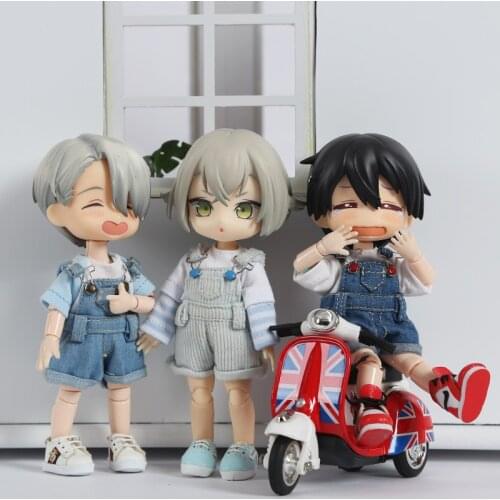 Ob11 doll clothes bib denim shorts 1 / 12bjd doll clothes beautiful knot pig gsc clay piccodo doll clothes accessories