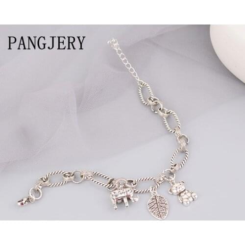 PANGJERY 925 Sterling Silver Adjustable Bracelets for Women INS Fashion Creative Leaf Elephant Bear Anniversary Jewelry Gifts