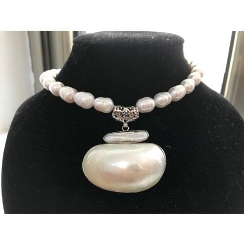 Song voge gem white biwa dens freshwater pearl necklace mabe pendant