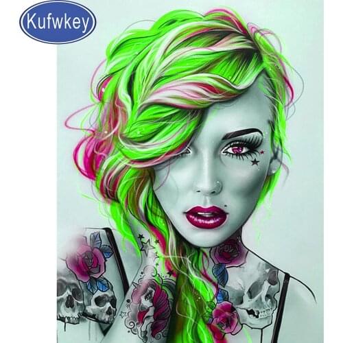 Full Diamond Embroidery Tattoos Green Woman Diamond Painting Full Square Mosaic diamond picture Sexy Lady puzzle 5d Drill Art