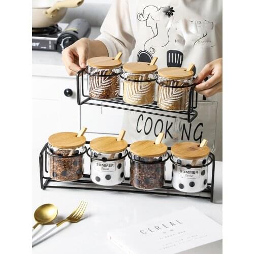 European Style Simple Glass Seasoning Jar with Wooden Lid Transparent 350ml Salt Pepper Bottle Household Kitchen Storage Tool