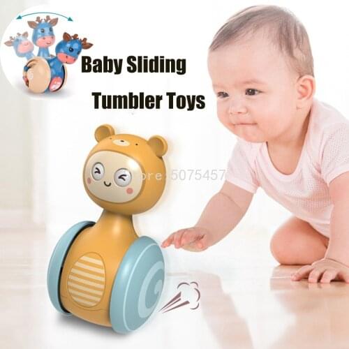 0-3Years Infant Tumbler Sliding Bell Rattle Baby Toys Cartoon Roly-poly Learning Education Toys for Kids Tumbler Mobile Bell Toy