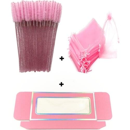 Colorful bulk order silk organza beautiful eyelash packaging bag fake eyelash applicator brush for wholesale bundles makeup