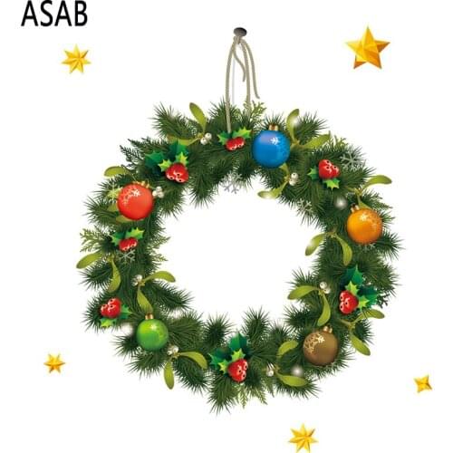 Christmas-Sticker Glass Window Self-adhesive Paper Green Garland Stickers Shopping Mall Store Glass Door Holiday Dress Up