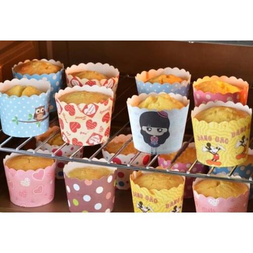 ANGRLY 50pcs/set 60*56*70MM Baking tools mould high temperature resistant cup cake cup paper tray oven pattern silicone mold