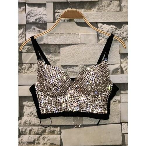 Rhinestone Bead Bustier Corset Pearls Diamond Push Up Night Club Bralette Womens New Fashion Bra Cropped Top Plus Size