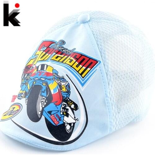 Spring And Summer Kids Fashion Berets Breathable Mesh Patchwork Hats For Boy And Girl Moto Racing Games Printed Cap for Children