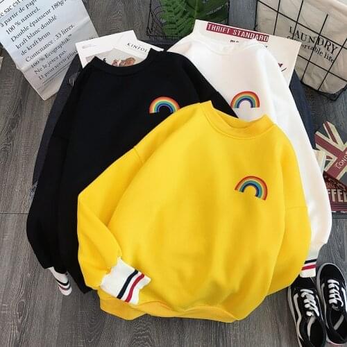 Rainbow Print Sweatshirt Women Casual Sweatshirt Sweet Loose Pullover Harajuku Coat Women Outwear Long Sleeve Sudaderas 2021