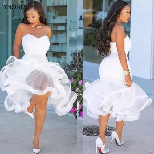 YNQNFS African white cocktail dress sexy ruffled mermaid long dress 2020 short dress party