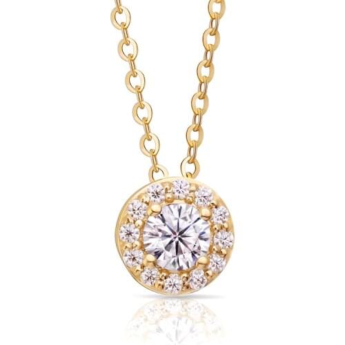 0.3carat 4MM D Color VVS1 Round Excellent Cut Moissanite Pendant Necklace Solid Real 18k Yellow Gold For Women