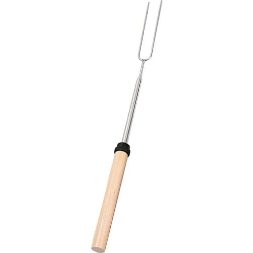 1Pcs Stainless Steel Roasting Fork Stick Wooden Handle Telescoping Barbecue Fork Grilling Tools for Home Kitchen Backyard BBQ