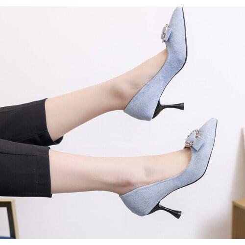 2020 New Fashion Spring And Autumn High Heels Pointed Rhinestone Bow Elegant High Quality Luxury Wild Womens Shoes W27-34