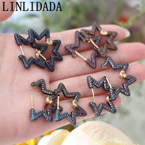 3Pair Trendy Colorful CZ Rainbow cubic zirconia for womens Star earrings jewelry Gold Filled