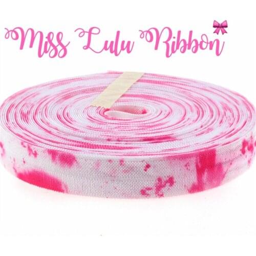 5/8" (16mm) 10 Yards foe Ribbon Graffiti Pink Gradual Color Printed Fold Over Elastic Ribbon HT01-PG022-06049