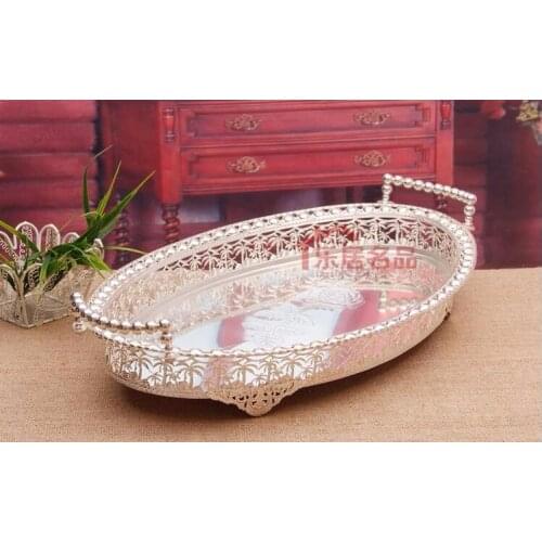 50x30cm large size home supply oval cut-out gold metal fruit dessert tray plate stand metal decoration serving tray FT030