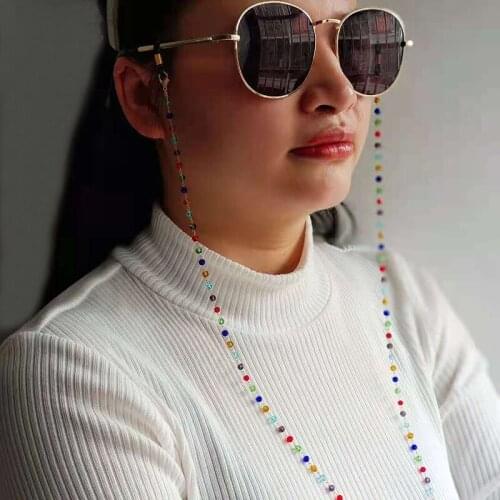 Eyeglasses Chain Color Crystal Bead Mask Hanging Rope Plated Metal Chain Silicone Loops Sunglasses Accessory Women Necklace
