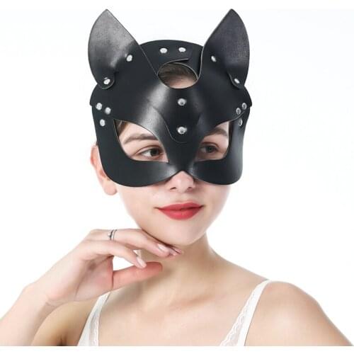 CKMORLS Sexy Leather Eye Mask Erotic Fetish Halloween Masquerade Party Cosplay Face Rabbit Harness BDSM Cat Mask for Adult Toys
