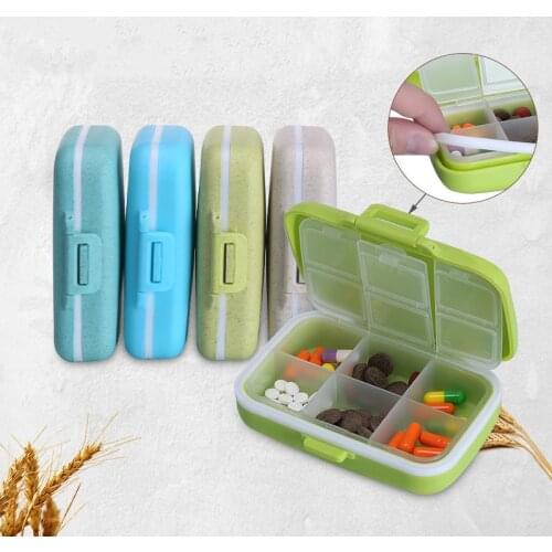 6 Grids Wheat Travel Pill Box with Seal Ring Organizer Container for Tablets Box for Tablets Wheat Straw Container for Medicines