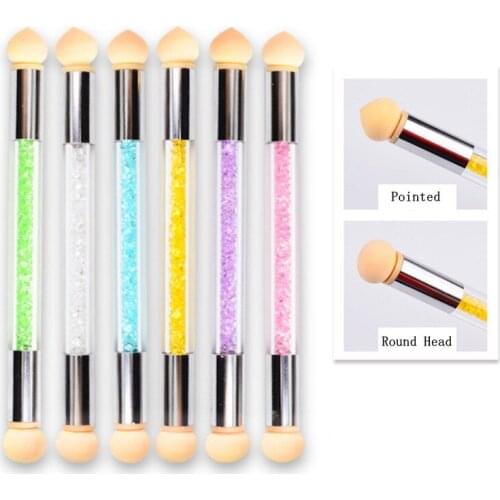 Nail Sponge Brush Double-ended Dotting Gradient Shading Sponge Pen Rhinestone Handle Manicure Painting Glitter Powder Nail Brush