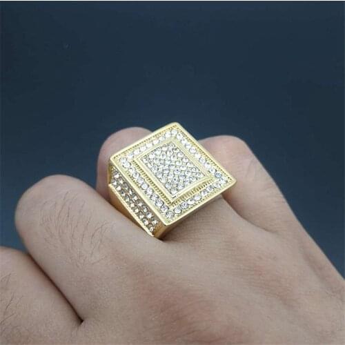 HIP Hop 1Pc 22mm Full Pave Rhinestone Gold CZ Domineering Classic Alloy Ring Bling For Men Jewelry Dropshiping