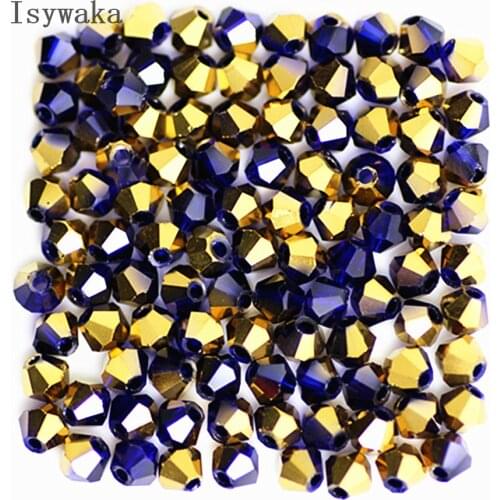 Isywaka Deep Blue Golden 100pcs 4mm Crystal Beads Bicone Stone Jewelry Findings Tassel Lariat Earring Glass Quartz Accessories