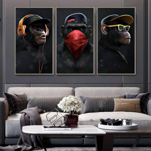 Funny Animal Painting Gorilla Canvas Prints Earphone Glasses Monkey Wall Art Posters Picture for Living Room Corridor Home Decor