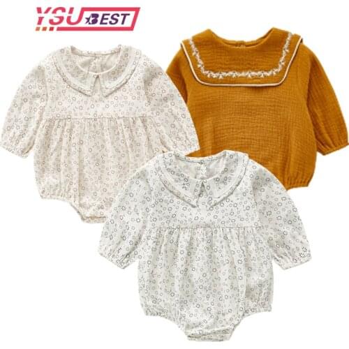 New Baby Girls Jumpsuit Fashion Newborn Spring Autumn Vintage Floral Cotton Princess Bodysuits Kids Clothes Baby Girls Bodysuits