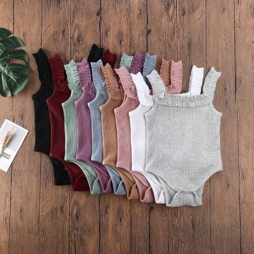 0-24M Newborn Baby Girls Clothes Sleeveless Ruffles Solid Color Cotton Romper Jumpsuit One Pieces Outfits Summer Clothing