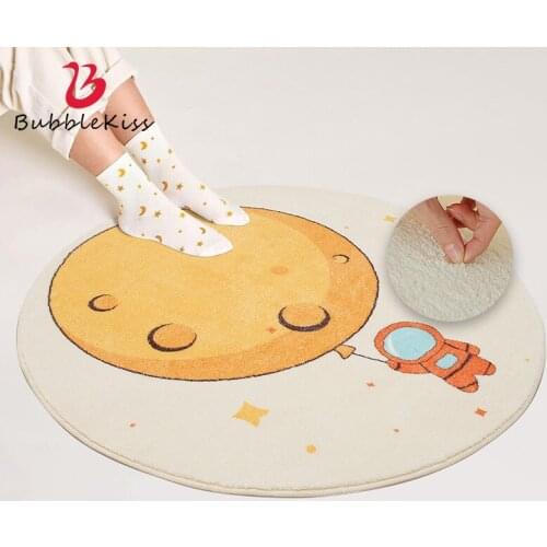 Bubble Kiss Cartoon Round Kids Bedroom Carpet Orange Lamb Cashmere Home Living Room Decor Rug Planet Pattern Thickened Door Mat