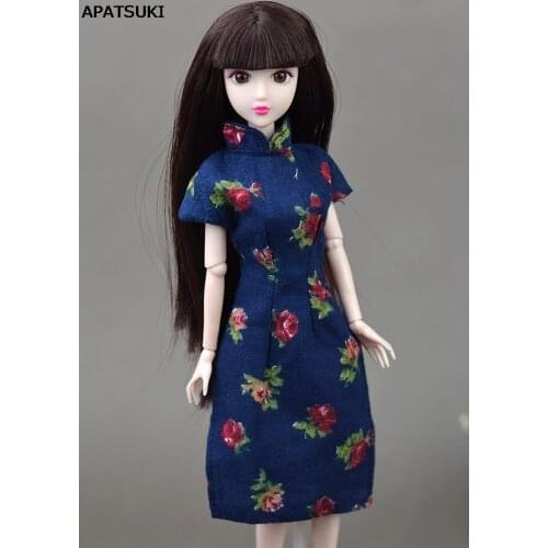 Handmade Doll Accessories Dress For Barbie Cheongsam Chinese Traditional Dress Vestido Flower Qipao Unique Evening Dresses