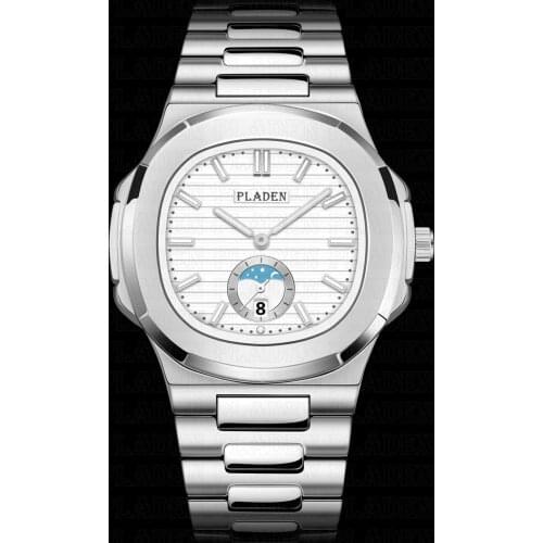 Watches For Men 2021 PLADEN Famous Brand Silver High Quality Steel Strap Watch Luxury Business Sport Fashion Quartz Clock Gift