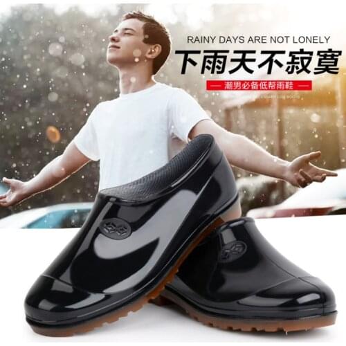 Mens Rain Boots Spring Autumn Shoes, Low-top Overshoes Waterproof Shoes, Kitchen Shoes, Black Tendon Soles, Mens Rubber Shoes