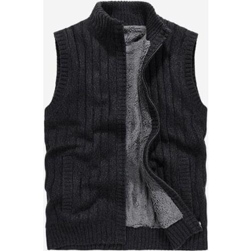 New Knitted Vest Men Winter Jacket Sleeveless Sweater Vest Jacket Warm Fleece Lining Waistcoat Men Clothing