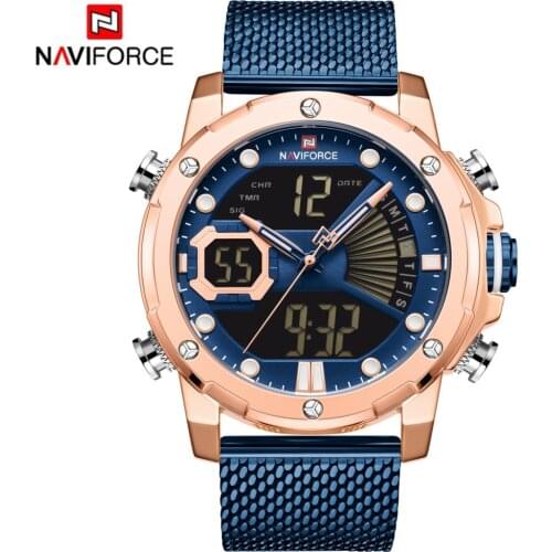 NAVIFORCE Mens Watches Top Luxury Brand Men Sports Watches Mens Quartz LED Digital Clock Male Full Steel Military Wrist Watch