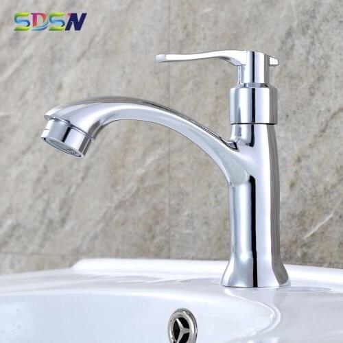 Single Cold Bathroom Faucet SDSN Polished Chrome Bathroom Mixer Tap Deck Mounted Single Cold Bathroom Basin Sink Faucets