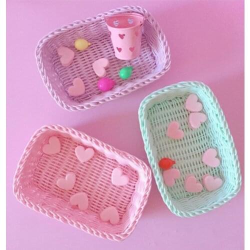 Hand-Woven Portable Rattan Storage Basket Fruit Tea Snack Bread Picnic Storage Tray Desktop Clutter Basket Household Tools