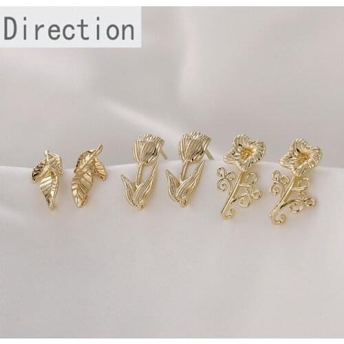 14K gold plating real gold color-preserving small flowers tulip leaf plant series diy earrings with hanging accessories