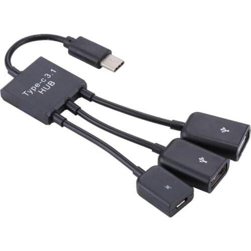 3 in 1 Type C male to micro female 3 Port USB 2.0 Hub Splitter cable