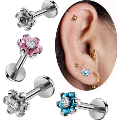 New Product 1 Piece 1.2x8/10x5mm 16G 316L Stainless Steel Labret lip piercing Zircon labret ring Tragus Earring