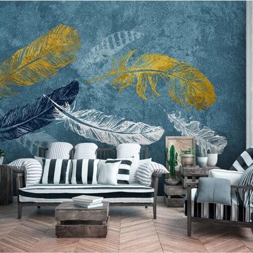 Nordic Beautiful Blue Watercolor Feathers Murals Photo Wallpaper Living Room Bedroom Pastoral Background Wall Painting 3D Fresco