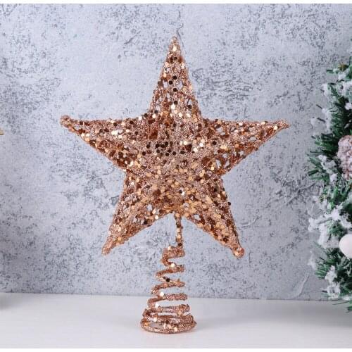 20cm Christmas Tree Iron Star Topper Glittering Christmas Tree Decoration Ornaments (Rose Gold)
