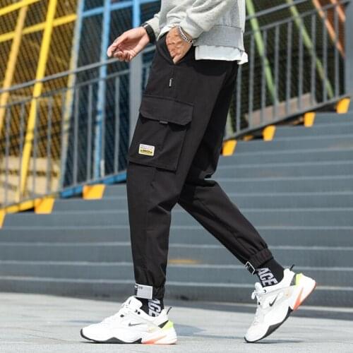 Streetwear Hip Hop Black Harem Pants Men Elastic Waist Punk Pants With Ribbons Casual Slim Jogger Pants Men Hip Hop Trousers
