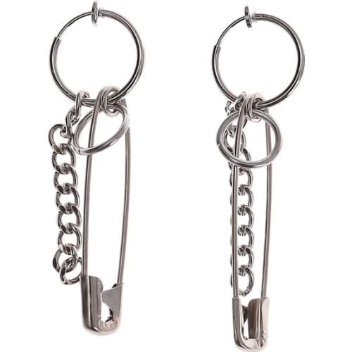 Punk Stainless Steel Pin Drop Earrings For Women Men Silver Color Geometry Irregular Dangle Earring Fashion Jewelry A306