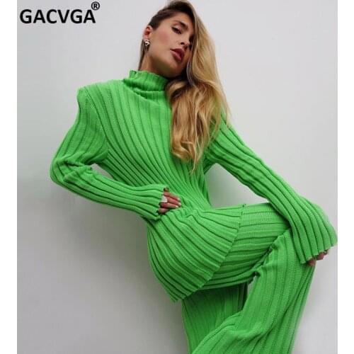 GACVGA Knit Long Sleeve Sweater Women Top And Pants 2021 Streetwear Two Piece Set Casual Loose Tracksuit Chic Pant Suits Outfit