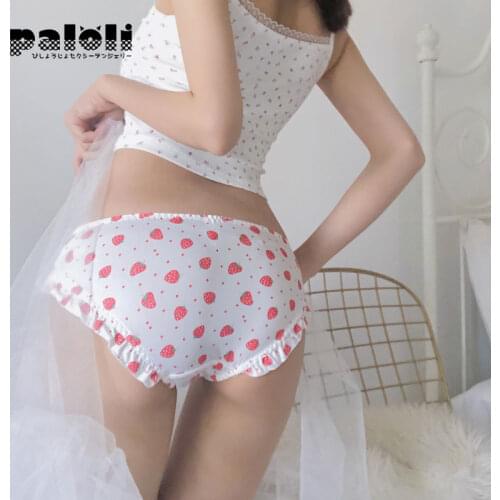 Japanese Cotton Panties Female Underpants Sexy Women Underwear Soft Lingerie Lace Up Briefs Strawberry Hearted Printed Pantys