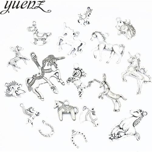 YuenZ Mixed 17 pcs Antique silver color horse unicorn Charms Zinc Alloy necklace,earring bracelet jewelry DIY handmade U037